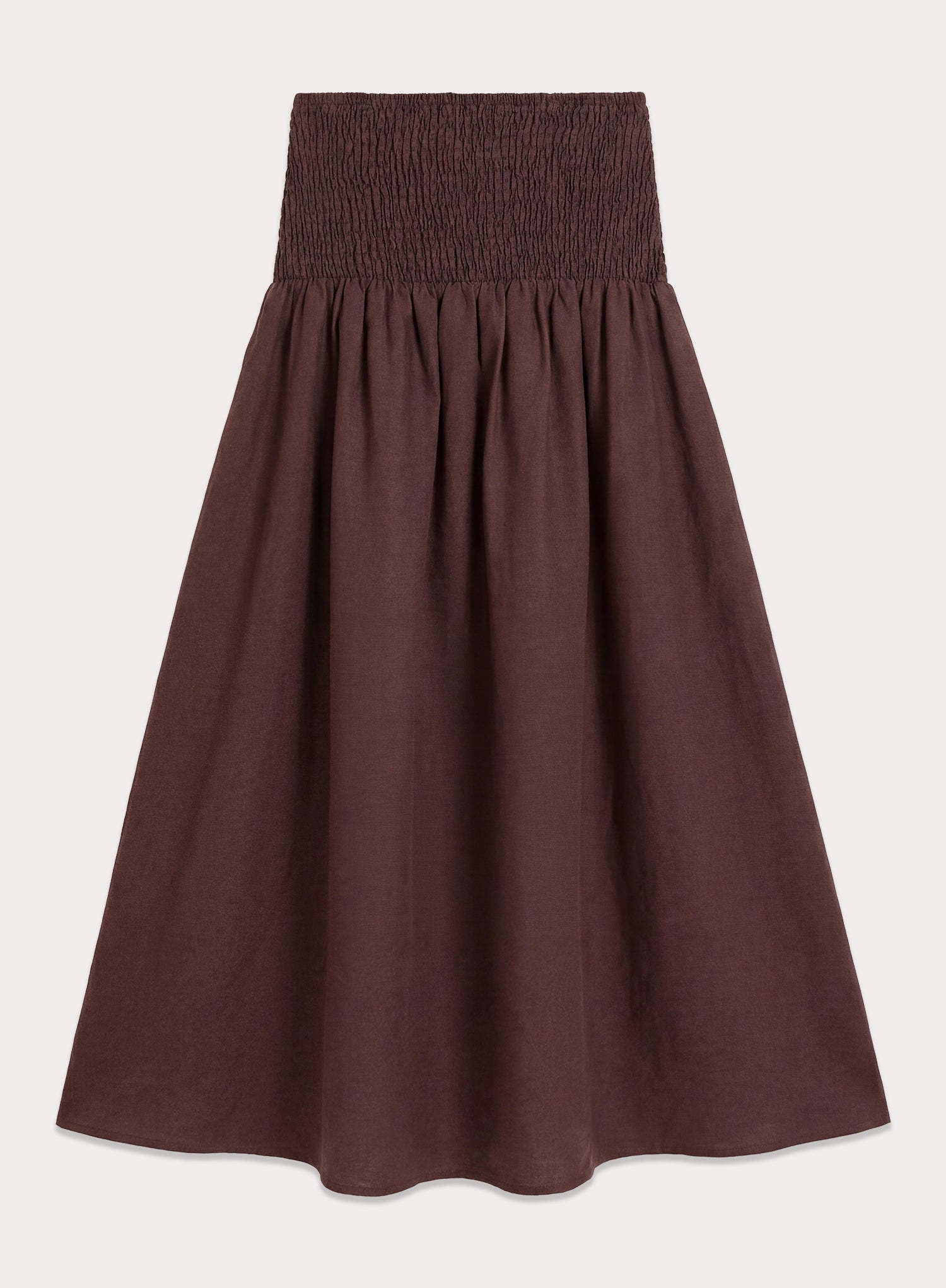 Chocolate Shirred Drop Waist Maxi Skirt
